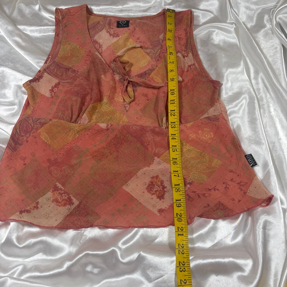y2k Top Pink Excellent XOXO Jeans Patchwork Paisley Tie Front Babydoll Tank - Picture 2 of 6
